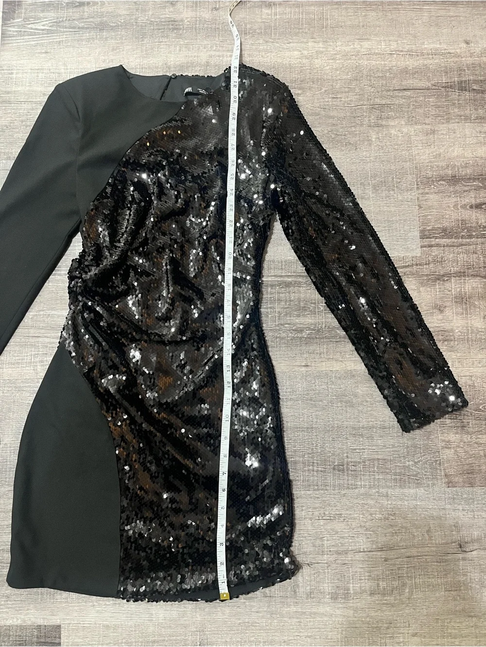 ZARA Sequin Long Sleeve Black Dress - Picture 5 of 7